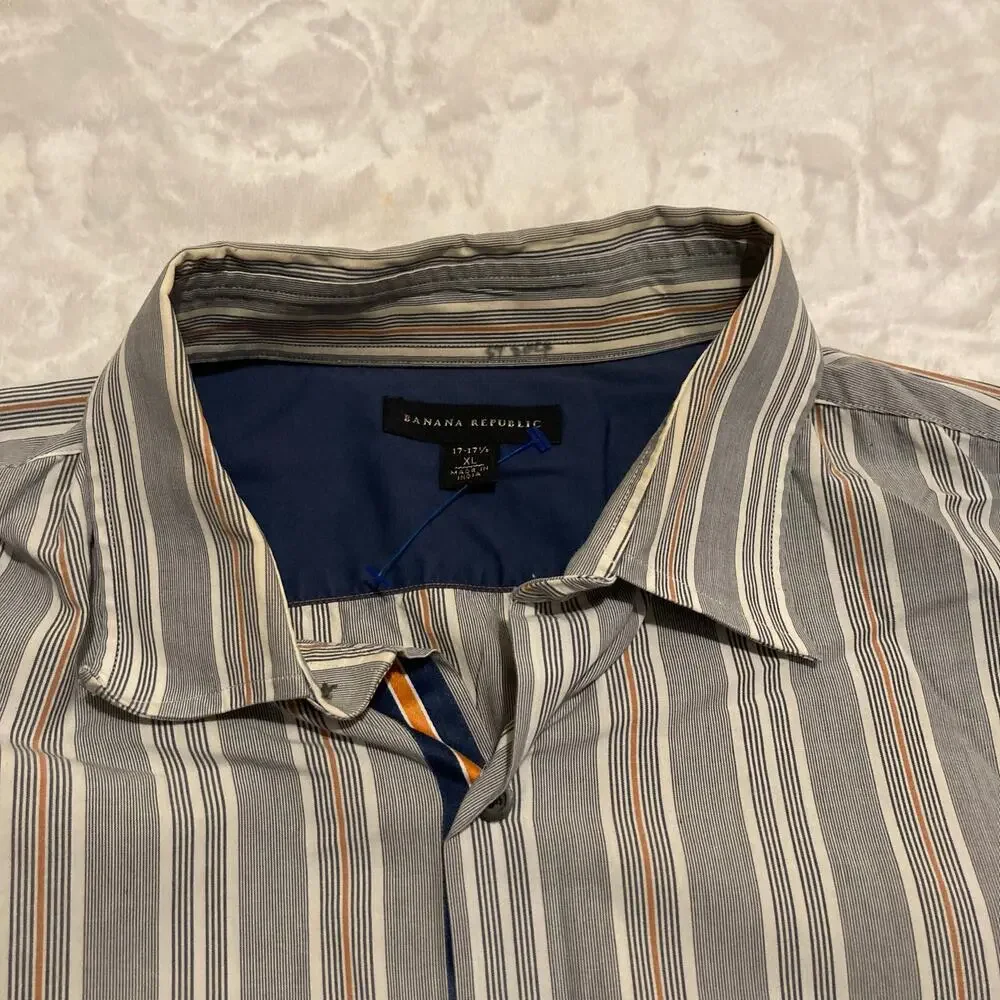 Banana Republic‎ Button Up Shirt Blue Orange Striped Long Sleeve Mens XL